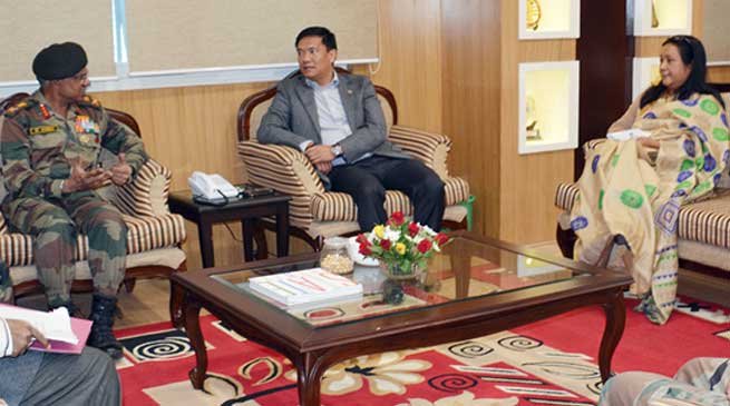 Arunachal CM Pema Khandu meets with Devraj Anbu, GOC 4 Corps