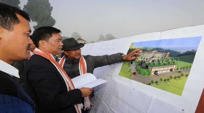 Khandu inspects site of Mini Secretariat, inspects ongoing work of sports stadium at Ziro