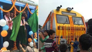 Rajen Gohain flags off DEMU train between Silghat & Guwahati