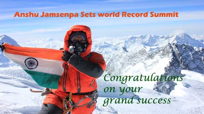 Anshu Jamsenpa of Arunachal Sets world Record Summit