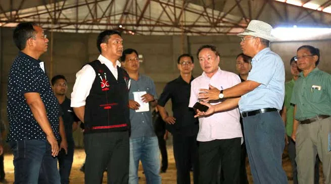 Khandu inspects the ongoing construction of Convention Hall