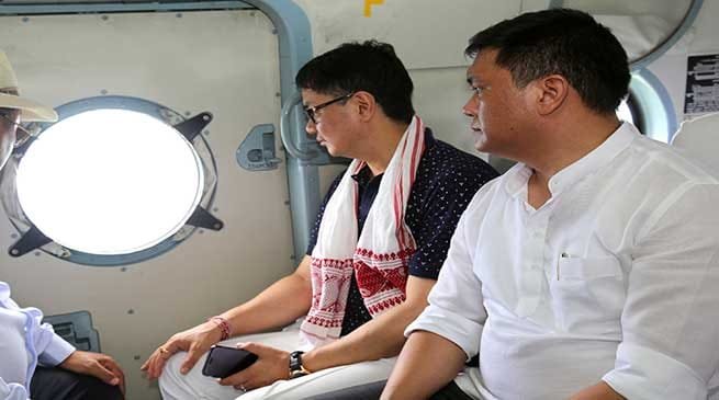 Pema and Rijiju conducted aerial survey of Flood affected areas in the state