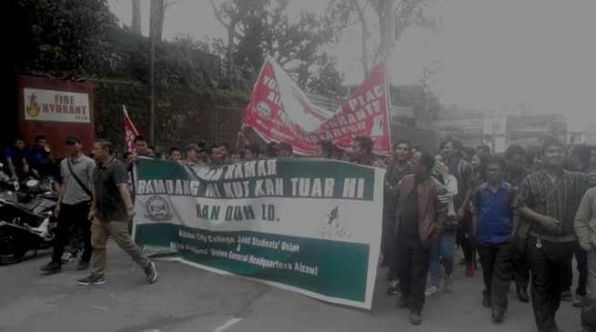Mizo Students Union organised rally demanding deportation of Chakma Foreigners