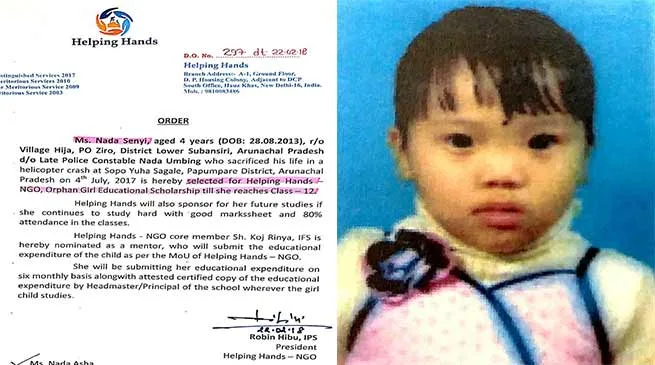 Nada Senyi of Arunachal selected for first CSR orphan girl child scholarship 