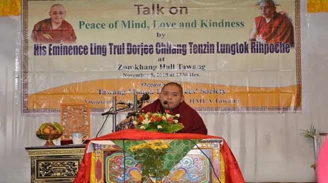 Tawang: Tenzin Lungtok Rinpoche gave a talk on 'Peace of mind Love and Kindness'