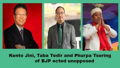Arunachal polls: Kento Jini, Taba Tedir and Phurpa Tsering of BJP declared elected unopposed