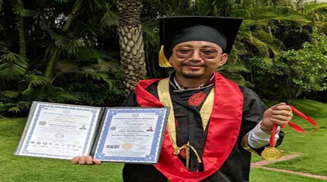 Arunachalee naturopathy Dorjee Tashi Thongharpa awarded PhD by International Peace University Germany  