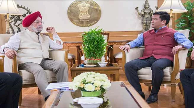 Pema Khandu Request Hardeep Singh for early start of commercial flight services for Tezu