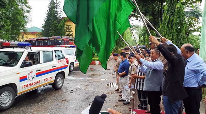 Itanagar: Felix flags off 5 PCR Vans, 7 fire tenders, 5 Riot control vehicles of police department