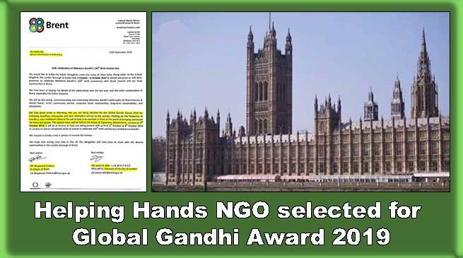 Helping Hands NGO selected for Global Gandhi Award 2019