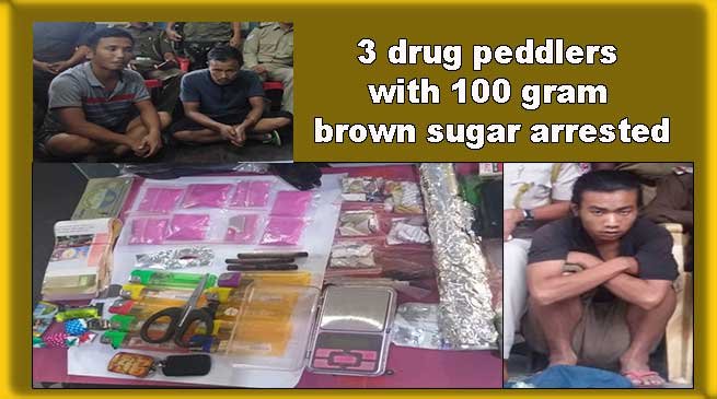 Arunachal: 3 drug peddlers with 100 gram brown sugar arrested by Roing Police