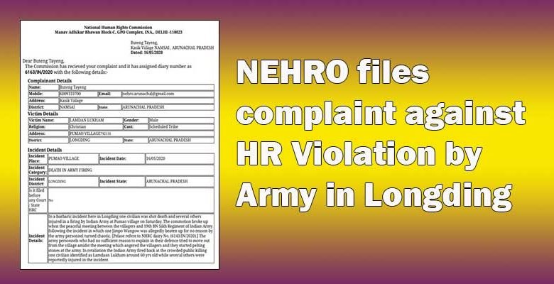 Arunachal: NEHRO files complaint against HR Violation by Army in Longding