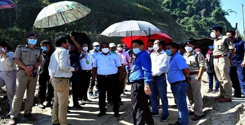 Itanagar: Bamang Felix visits the work site of NH-415