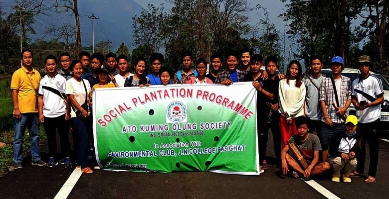 Arunachal: Ato Kuming Olung society plants tree saplings at JN College upper campus