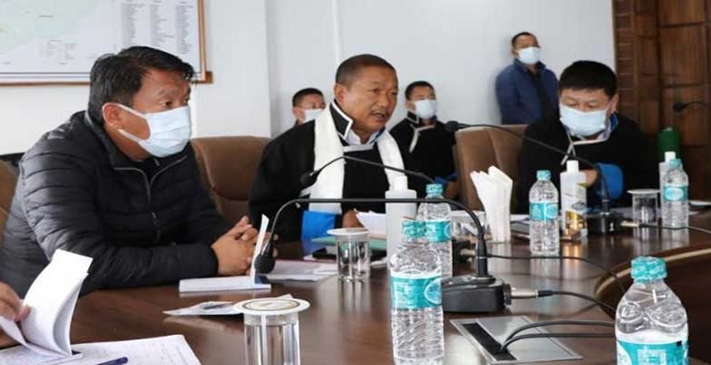 PRESS RELEASE TAWANG 21st April 2021 :Honble Minister Department of Home, RD, Panchayati Raj, IPR, Parliamentary Affairs etc Shri Bamang Felix, Chaired a review meeting with the officers of Rural Development and Panchayati Raj Deptt at DC conference hall Tawang this morning. Along with the officers the meeting was also attended by MLA Tawang Shri Tsering Tashi and Zila Parishad Chairperson Shri Leki Gombu. Speaking on the occasion Honble Minister Shri Bamang Felix Said, the sole responsibility of a Public servant/leader and Government servant is to serve the people, some people take their job as duty and some as responsibility. We should come forward to serve our society with responsibility, since our society is still in transition period. Addressing to the Rural Development deptt. officers he said let us fix our responsibilities, you as officers have the responsibility to transform the rural Arunachal, and My responsibility is to reform the department of RD & Panchayat. Let us work together, we have very small population in our state, we can transform our state, bring changes to the life of the people. Talking about the performance of RD deptt in Tawang the Minister said you are doing very good in many perspective, but there are few things which has to be intervened and activated. He further informed that the master brain of Panchayat and RD department is State Institute of Rural Development(SIRD) which has been revived, and this institute will now onwards disseminate information and training to the Panchayat &RD deptt officers and officials around the Arunachal Pradesh State right from block level. He instructed the DPDO to ask for a copy of training calendar released by Minister recently from SIRD for further circulation among the officers and officials. Speaking on the occasion HMLA Tawang Shri Tsering Tashi said, that Shri Bamang Felix is a far sighted person with a right view in the right chair, he expressed his gratitude to the minister for conducting review meetings with district officers wherever he visits, and takes suggestions from officers working in the ground level and bring changes in the government policies by taking into consideration the suggestions given by these ground level officers and officials. DC Tawang Shri Sang Phuntsok in his speech said that Shri Bamang Felix is the first minister who goes to District level and takes review meetings, this is a very good initiative and if these kind of meetings are conducted in the district level this would alert the officers and encourage them to work more sincerely. This step will take developmental activities in Arunachal Pradesh in a very good and higher levels in comparison to other states. ZPC Tawang Shri Leki Gombu also spoke on the occasion and he placed his request to Honble Minister on behalf of other panchayat members regarding delegation of powers to panchayat members.