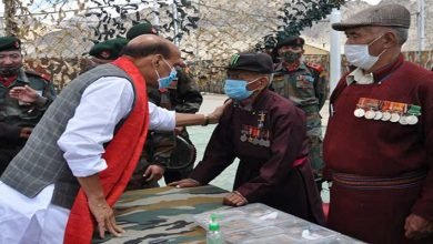 Rajnath Singh interacts with 300 veterans in Leh, as part of his three-day visit to Ladakh