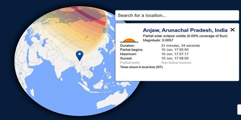 First Solar Eclipse of the year 2021: will be visible only from Arunachal Pradesh in India