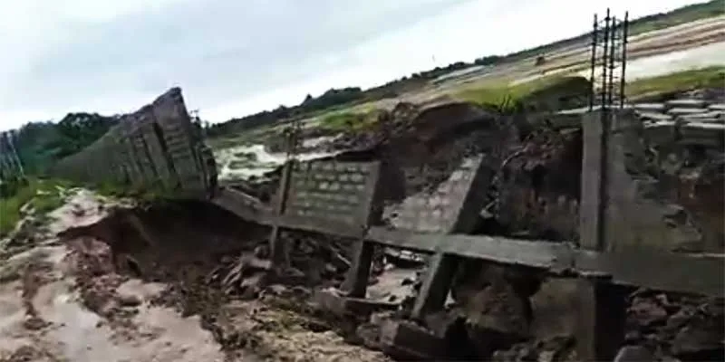 Itanagar: After NH-415, now portion of Boundary wall of Hollongi airport collapsed after heavy rain