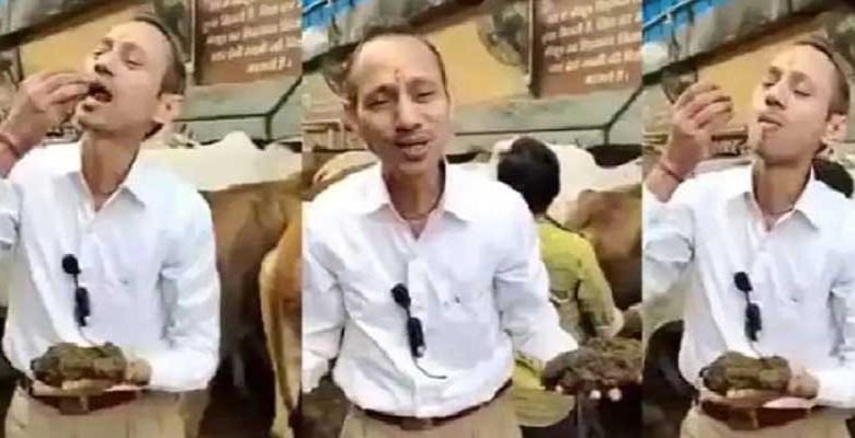 VIRAL VIDEO: A MBBS doctor eating cow dung at a cow shelter