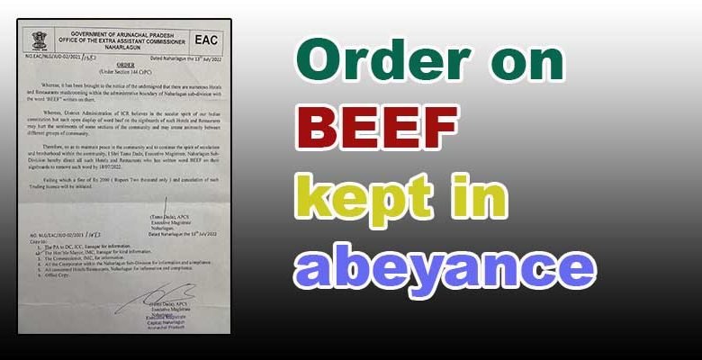 Arunachal: Order on BEEF kept in abeyance said official