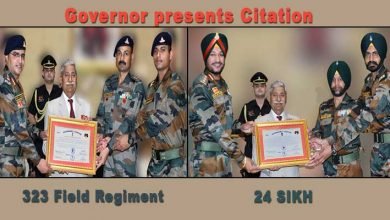 Arunachal Governor presents Citation to 24 SIKH and 323 Field Regiment