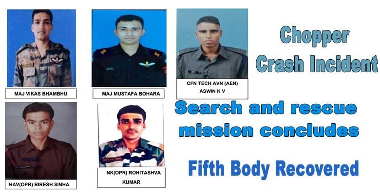 Search and rescue mission concludes in Arunachal Pradesh chopper crash incident, Fifth Body Recovered