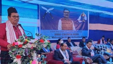 Arunachal: Chowna Mein addresses a development meeting at Alubari-Napatia Village Namghar in Chongkham
