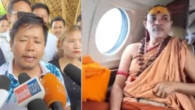 ITANAGAR- Jagadguru Swami Abhimukteswaranand Saraswati who arrived at Donyi Polo Airport at Hollongi in Arunachal Pradesh  on a chartered flight on Thursday morning,