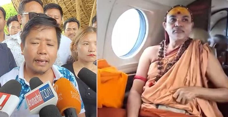 ITANAGAR- Jagadguru Swami Abhimukteswaranand Saraswati who arrived at Donyi Polo Airport at Hollongi in Arunachal Pradesh  on a chartered flight on Thursday morning,