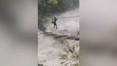 Viral Video: Man Crosses Dangerous River on Broken Bridge in Flood-Hit Arunachal