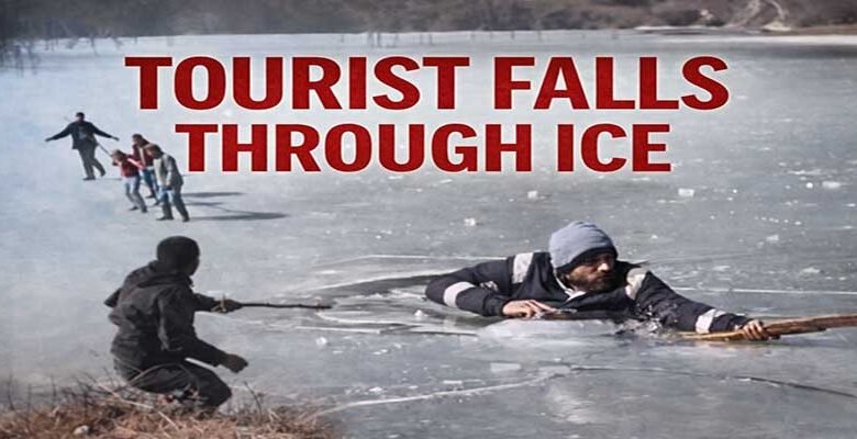 Viral Video :Tourist Falls Through Ice at Madhuri Lake, Rescued