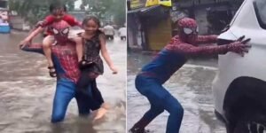Viral: Waterlogged Roads, Hidden Potholes and a Superhero: Meet this Spider-Man