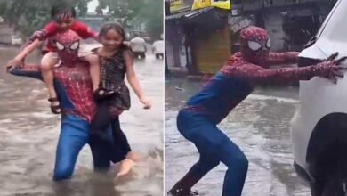 Viral: Waterlogged Roads, Hidden Potholes and a Superhero: Meet this Spider-Man