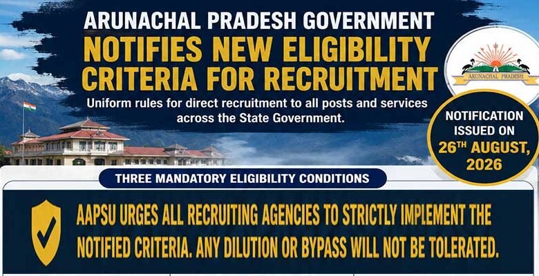 Arunachal Notifies New Recruitment Criteria; AAPSU Welcomes Move, Warns Against Dilution